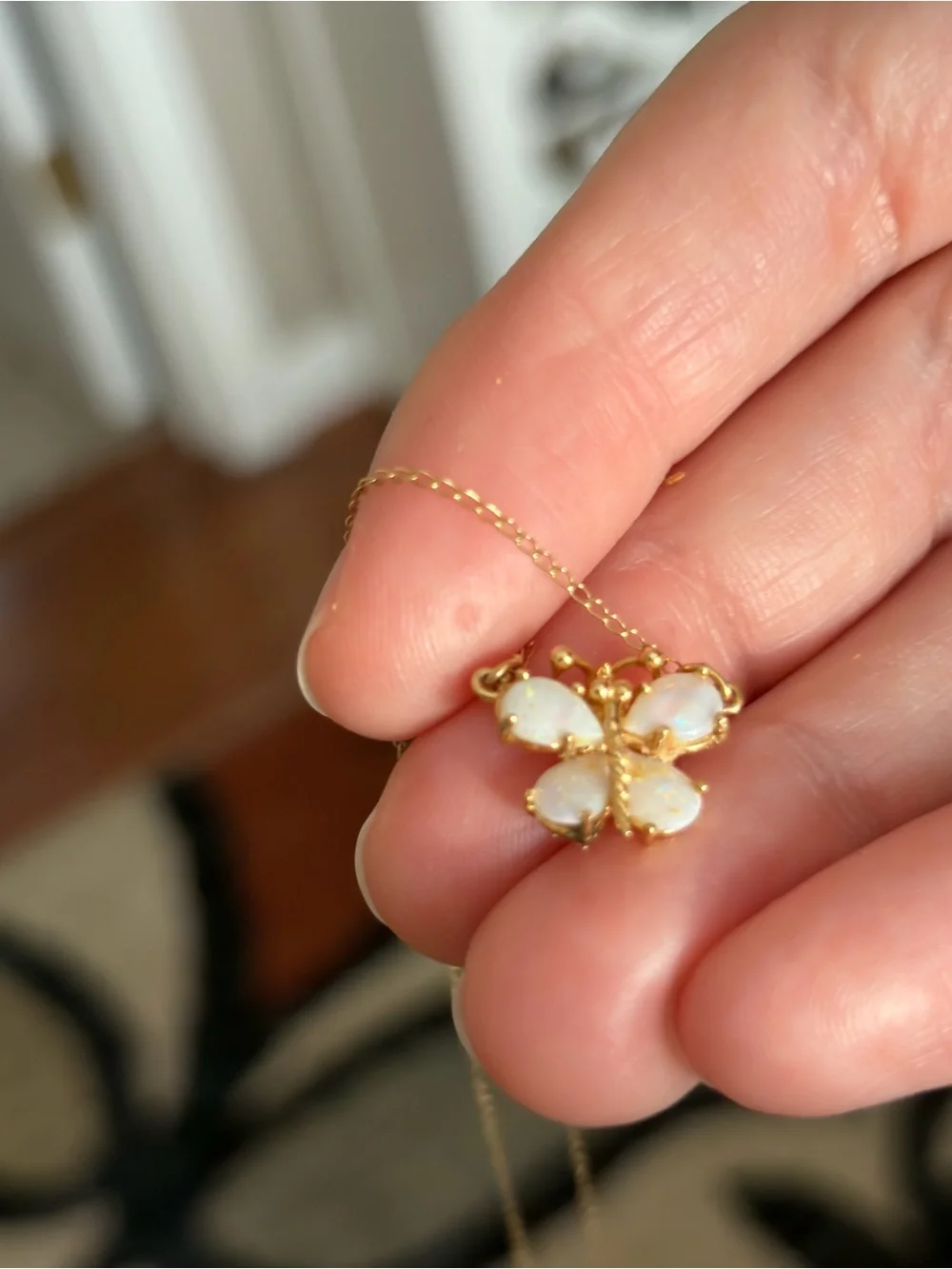 Delicate Gold Butterfly Necklace with Opalescent Stones